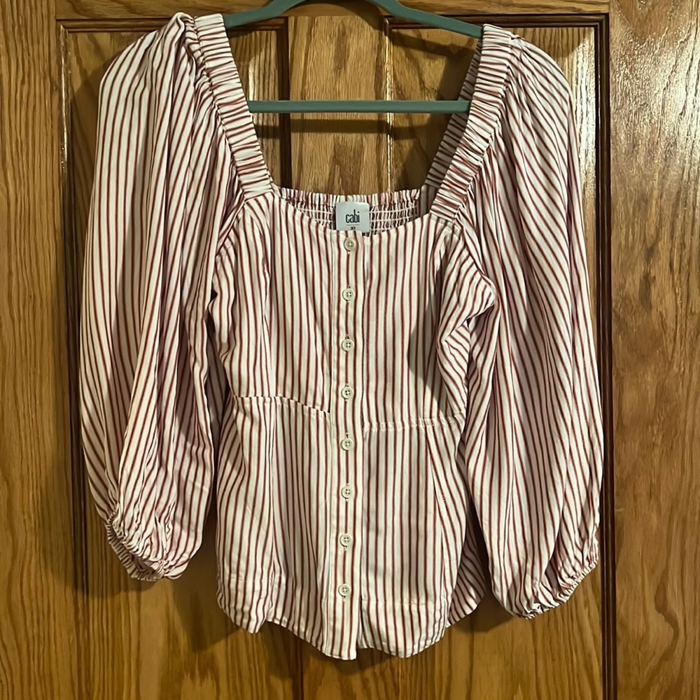 Cabi Buttondown Peplum Top with Puffy Sleeves